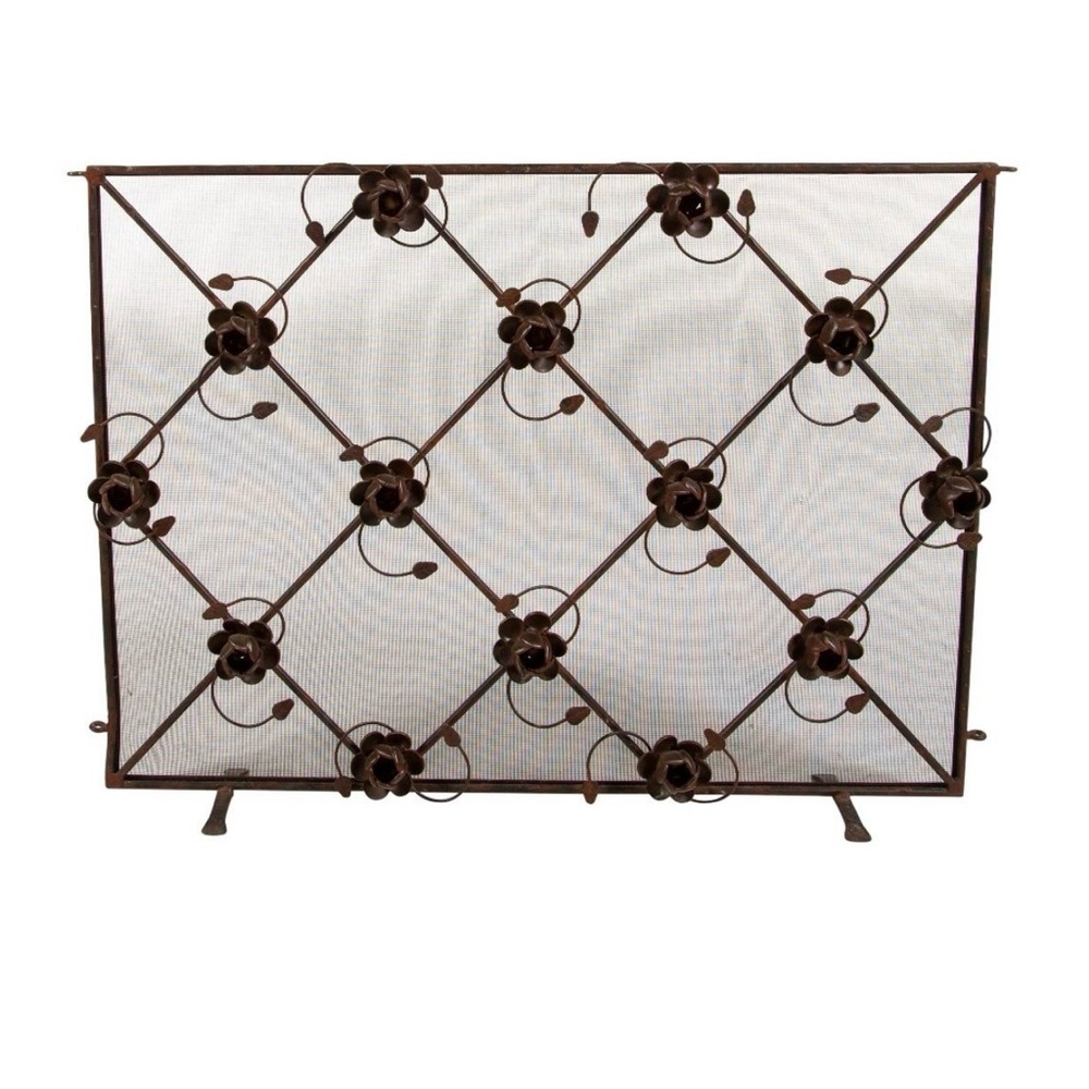 Vintage Original Jan Barboglio Rose Iron Fire Screen.